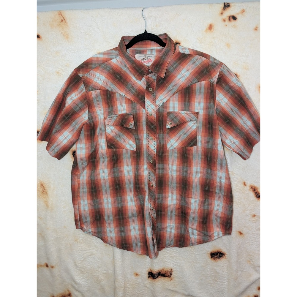 Wrangler Western Shirt Mens XL Orange Plaid MV3034M Pearl Snap Short Sleeve